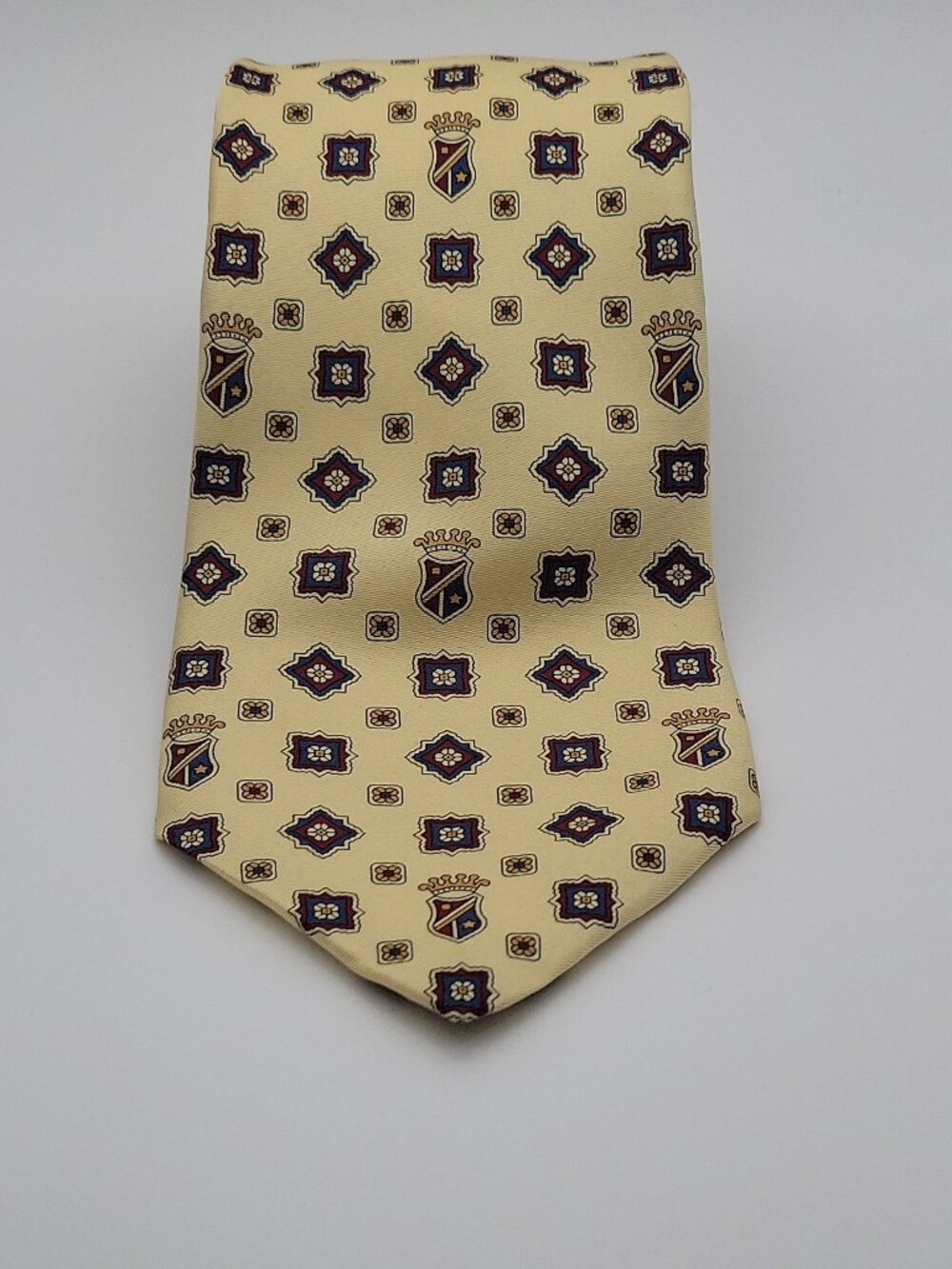 Tommy Hilfiger 100% Silk Geometric Yellow Navy Red Men's Tie Crest